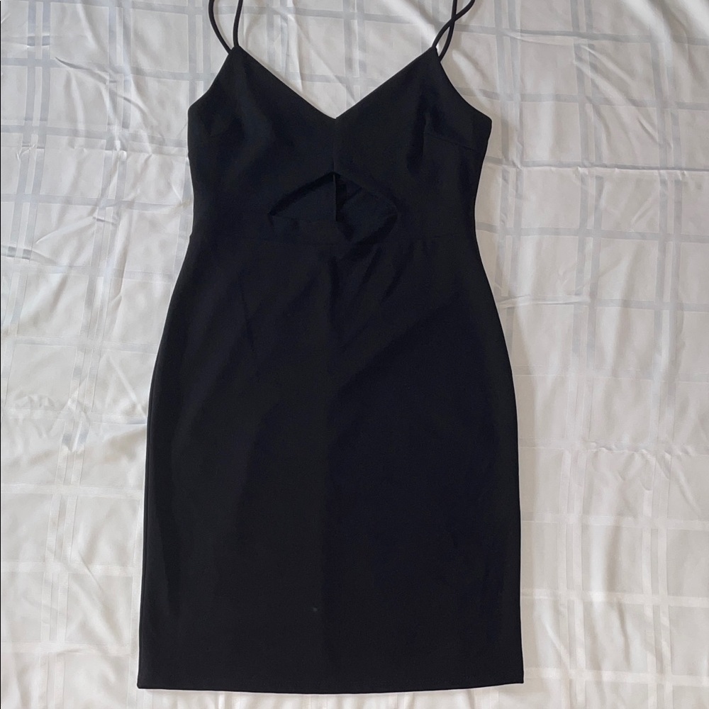 Black Spaghetti Strap sternum Cutout Dress
